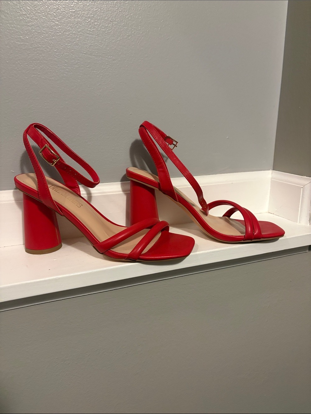 Red Strappy Block Heel Sandals - Women